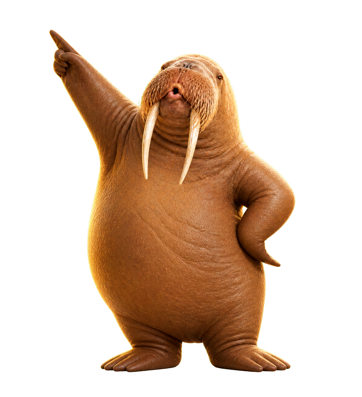 Oscar pointing upward while whistling