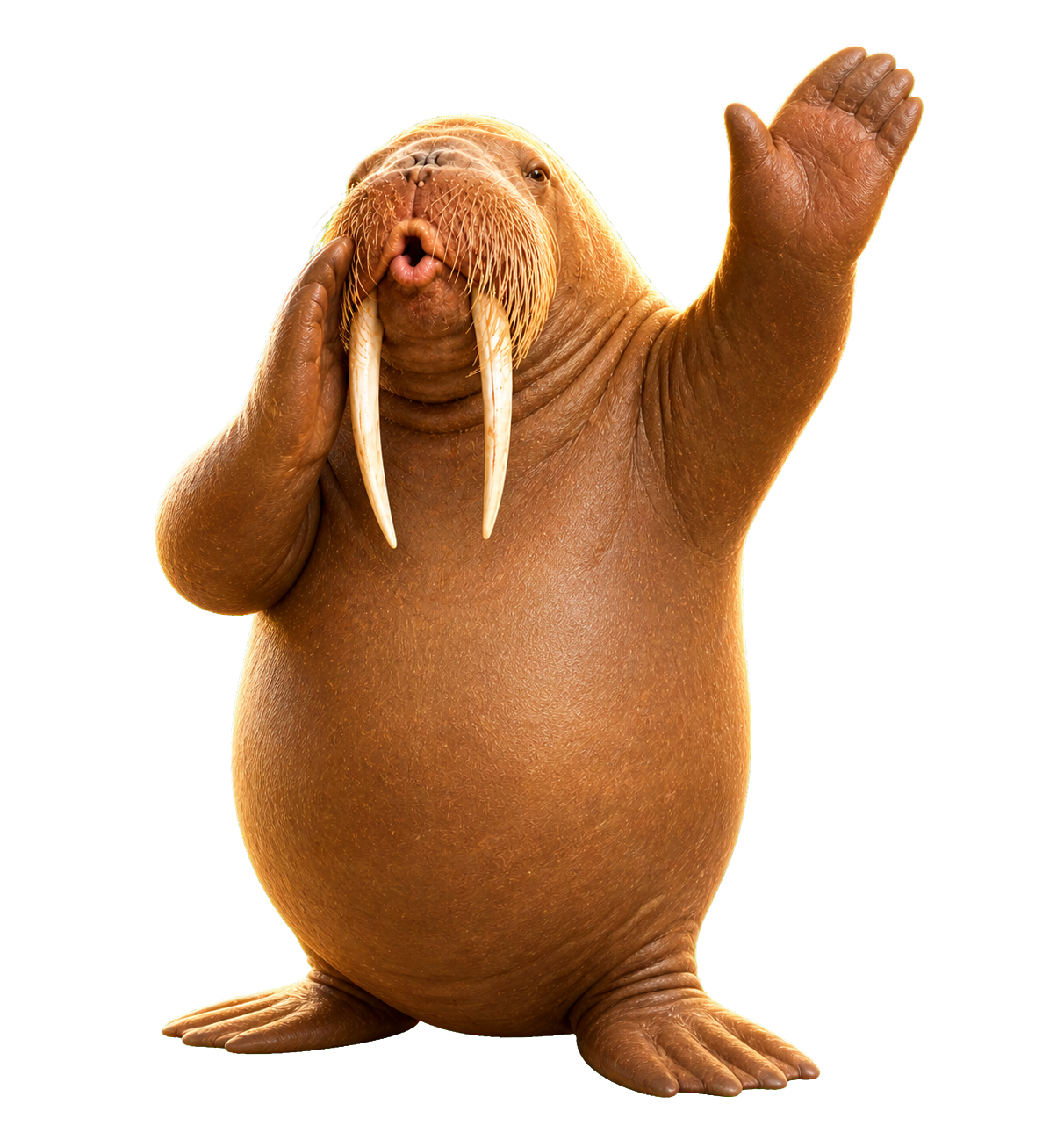 Oscar the walrus whistling and waving